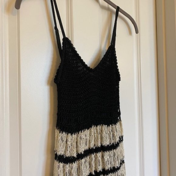 Free People Crochet/Lace Spaghetti Straps Midi Dress Black/Ivory Size XS - Picture 4 of 12